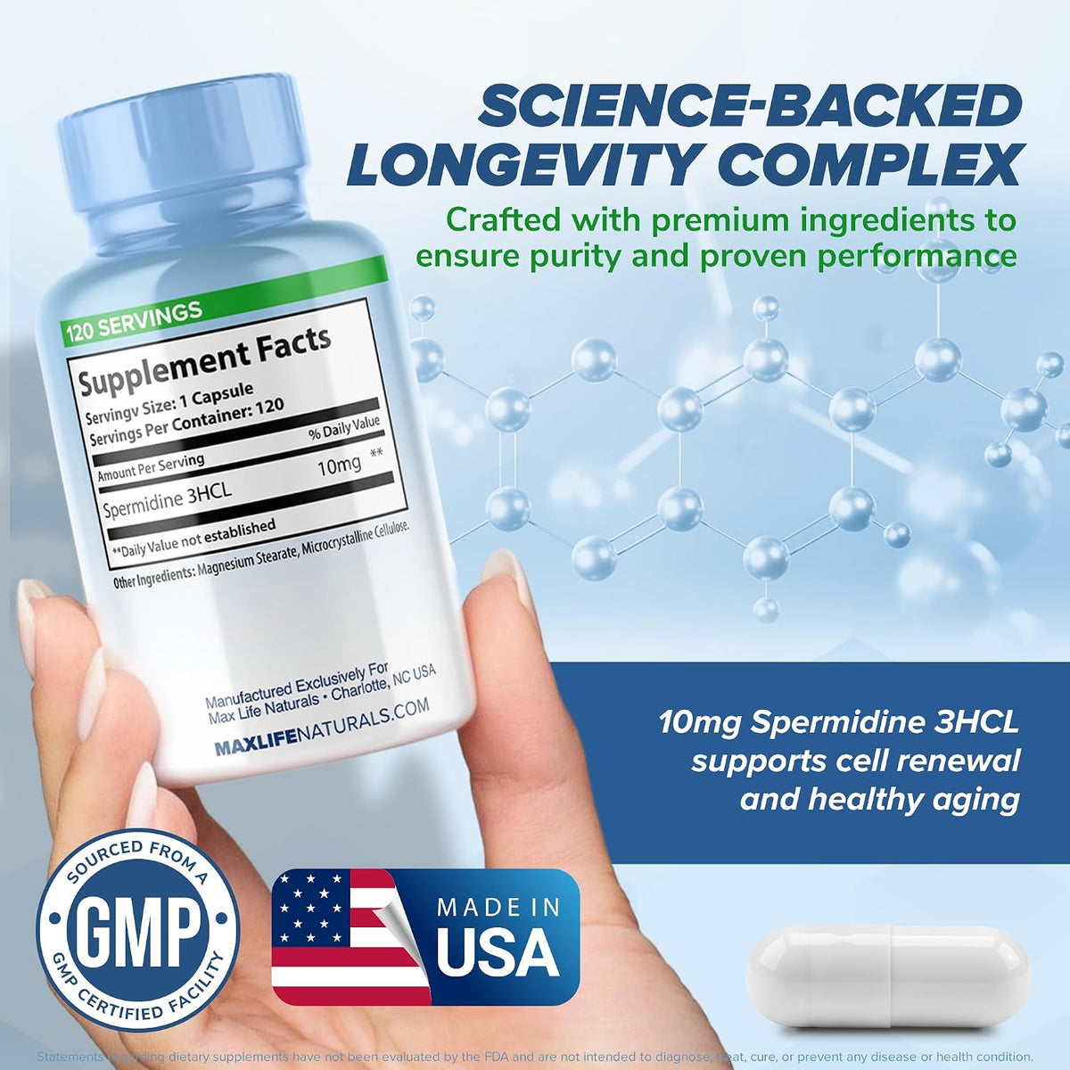 Pure Spermidine Supplement with Trihydrochloride 3HCL 10 mg - 120 Capsules - görsel 5