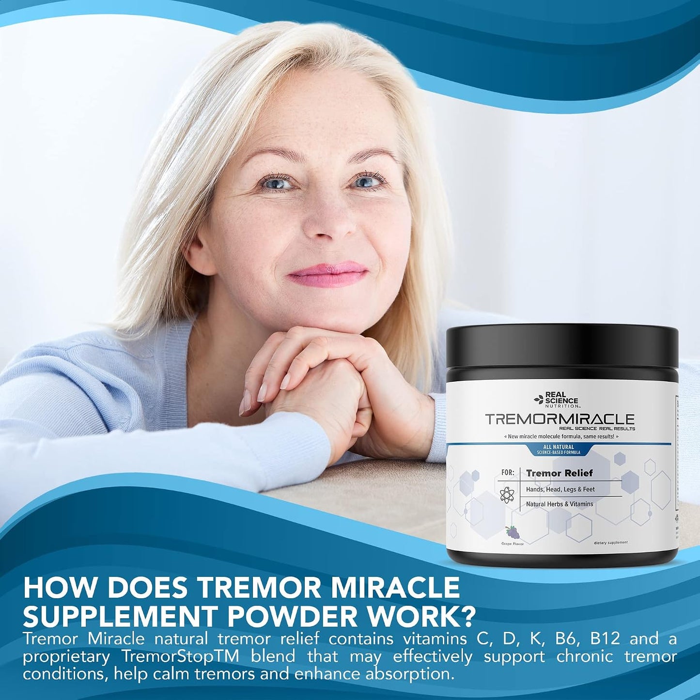 Real Science Nutrition Tremor Miracle - Herbal Supplement Powder for Nervous System Support (380g, Grape Flavour) - görsel 4