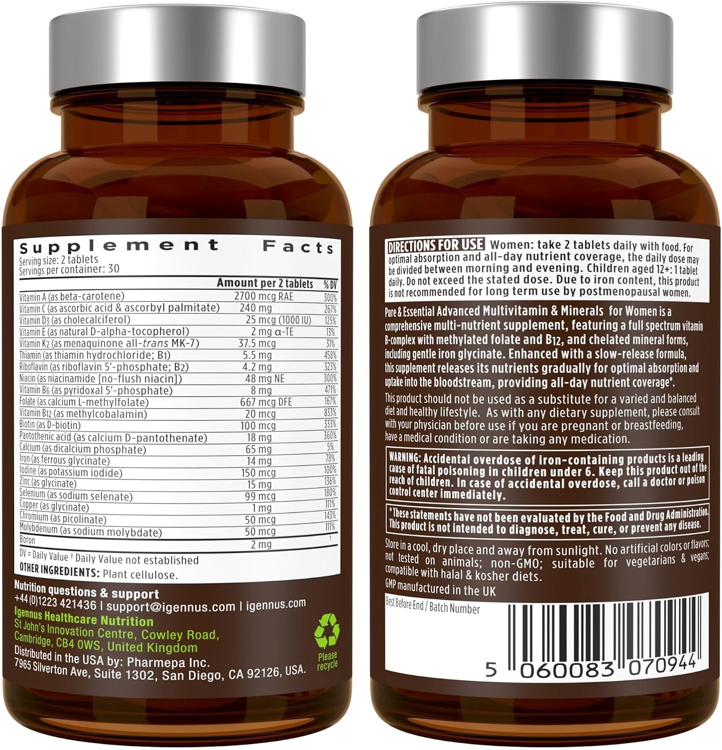 Igennus High Potency Methylated Multivitamin for Women with Gentle Iron – 60 Vegan Tablets - görsel 6