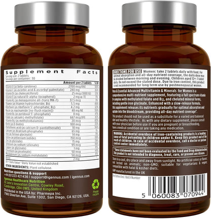 Igennus High Potency Methylated Multivitamin for Women with Gentle Iron – 60 Vegan Tablets