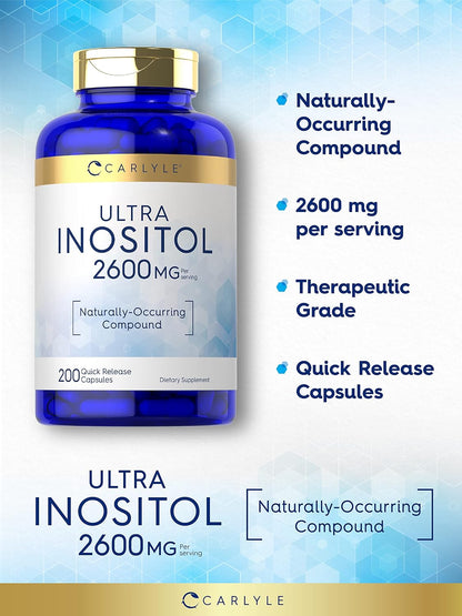 Carlyle Inositol Food Supplement - 2600mg per Serving, 200 Capsules - Myo-Inositol for Women & Men - Non-GMO, Gluten-free