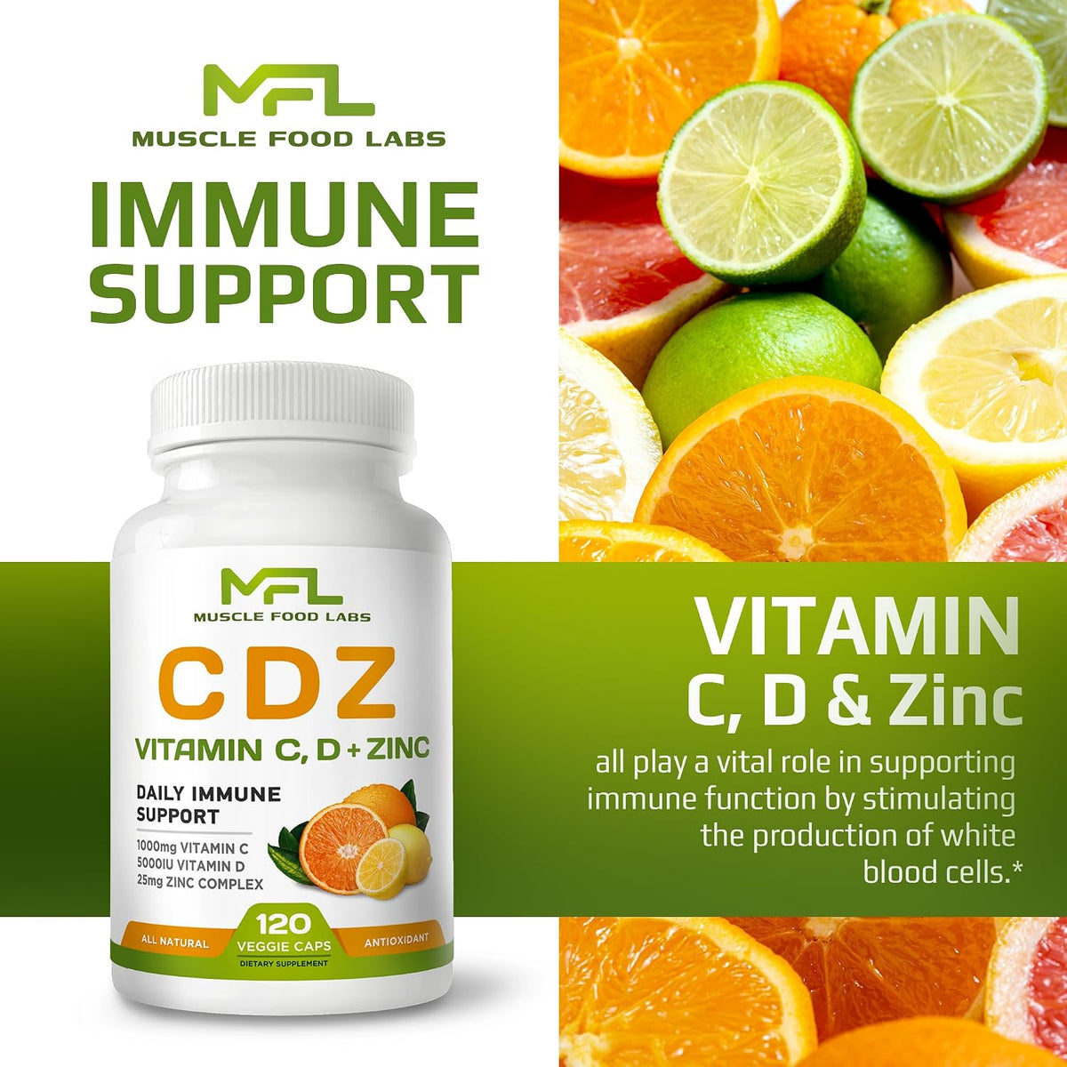 C D Z - Vitamin C 1000mg, Vitamin D3 125mcg (5000 IU), Zinc 25mg - 120 Vegetarian Capsules - görsel 6