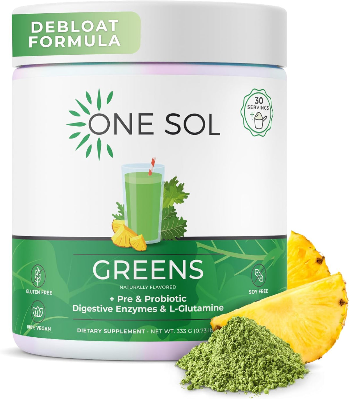 One Sol Greens Super Greens Powder – Pre & Probiotic with Digestive Enzymes, Vegan & Soya-free - görsel 1
