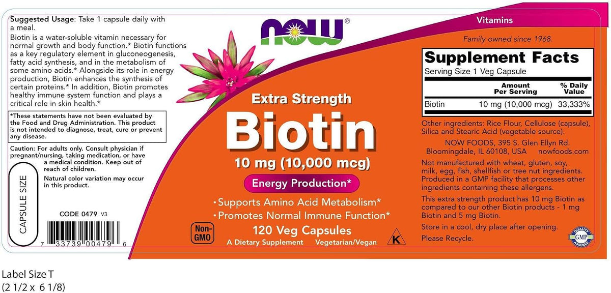 NOW Foods Biotin 10 mg Extra Strength 120 Vcaps - görsel 2
