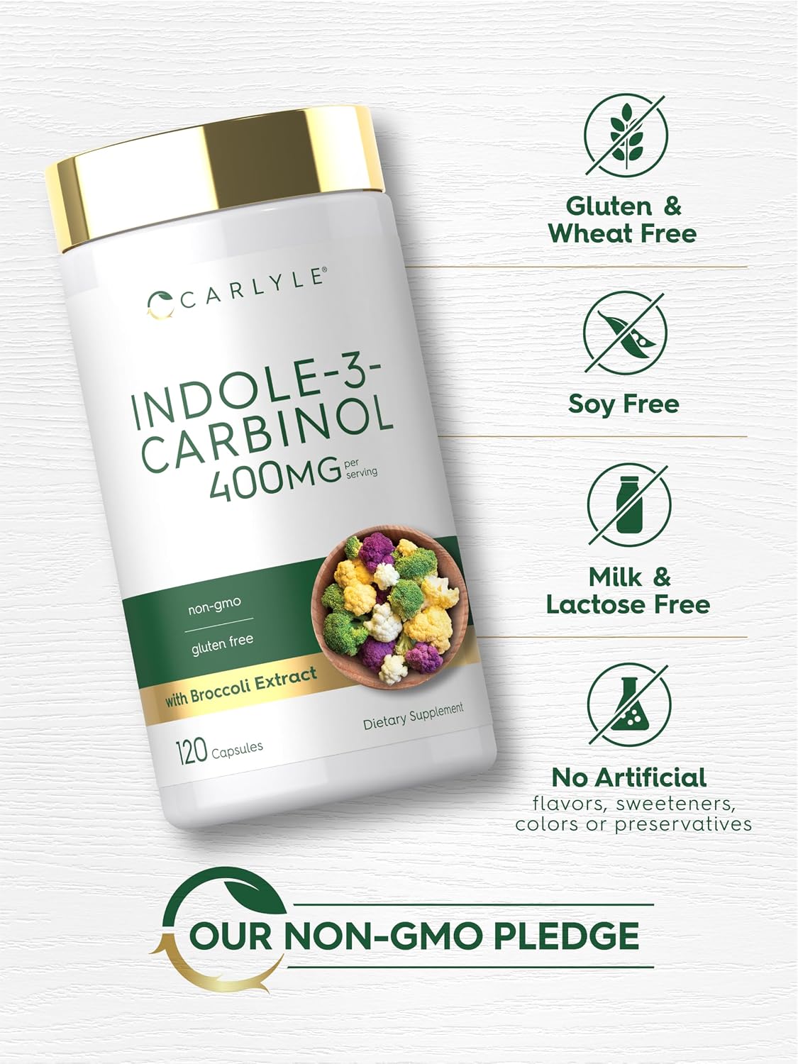 Carlyle Indole-3-Carbinol 400 mg Supplement – 120 Capsules with Broccoli & Resveratrol Blend - görsel 5