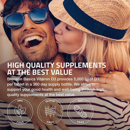 Bronson Vitamin D3 5000 IU (125mcg) Non-GMO Gluten-Free Soya-Free 360 Tablets