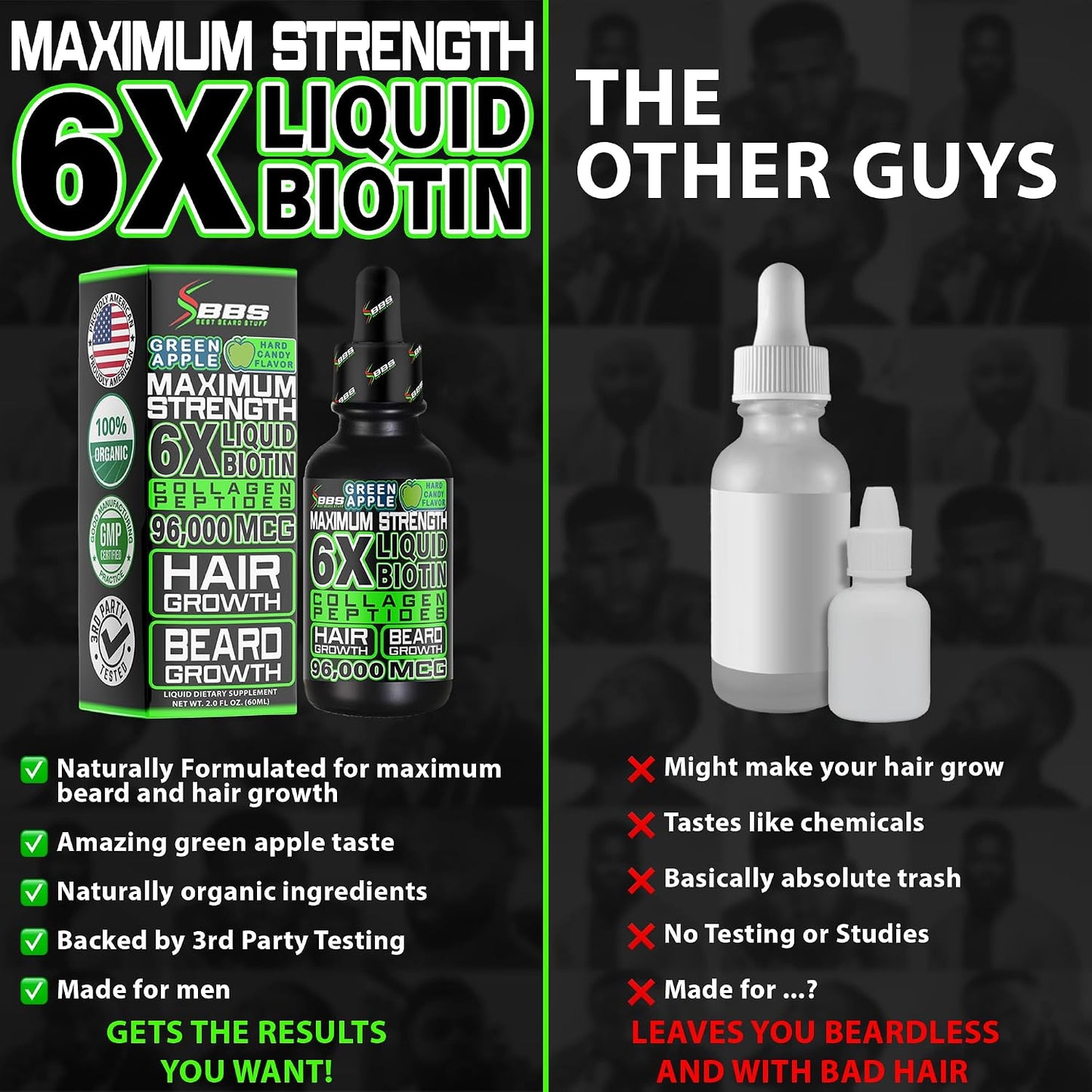 Liquid Biotin Collagen Peptides for Beard Growth and Thickening – Men's Hair Supplement - görsel 6