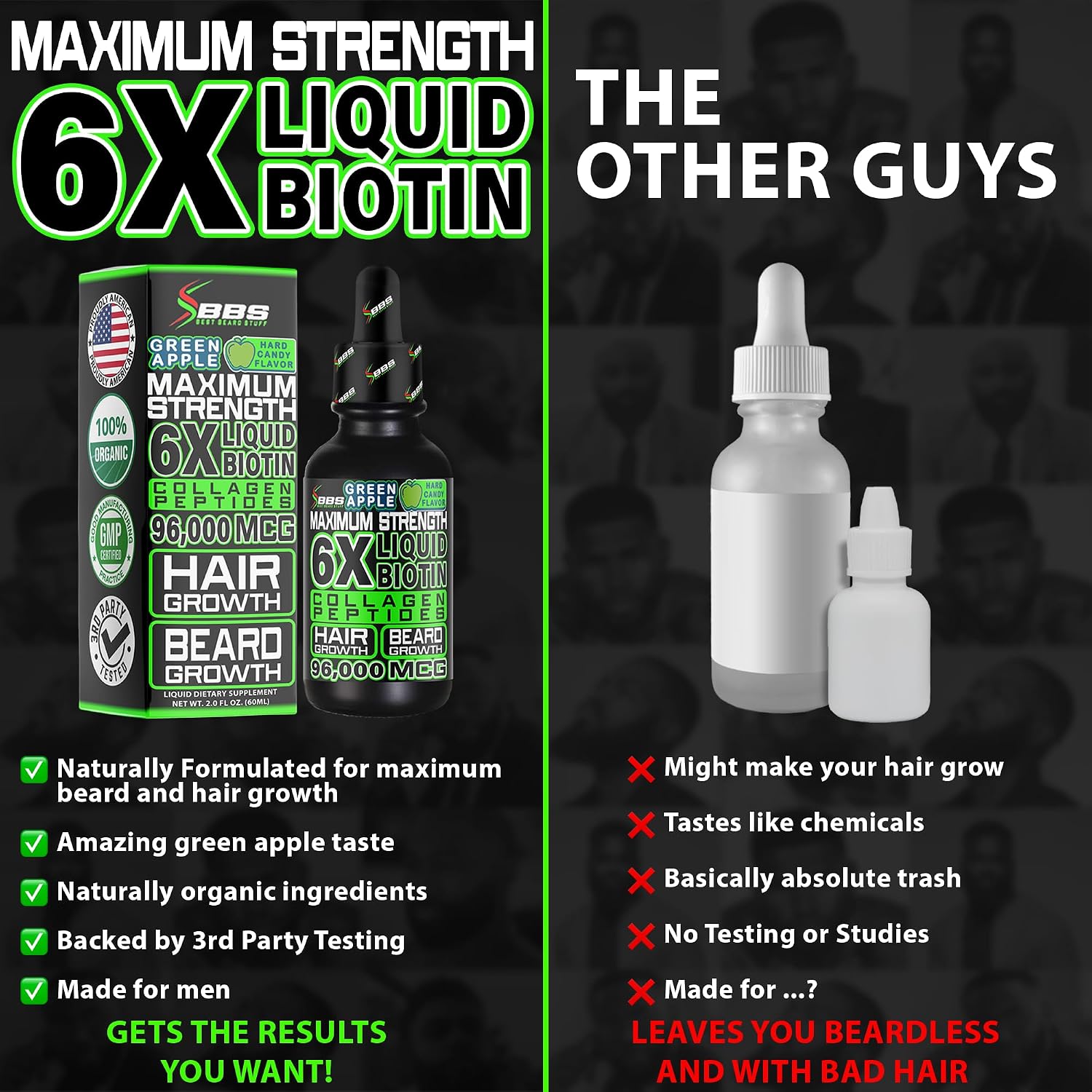 Liquid Biotin Collagen Peptides for Beard Growth and Thickening – Men's Hair Supplement - görsel 6