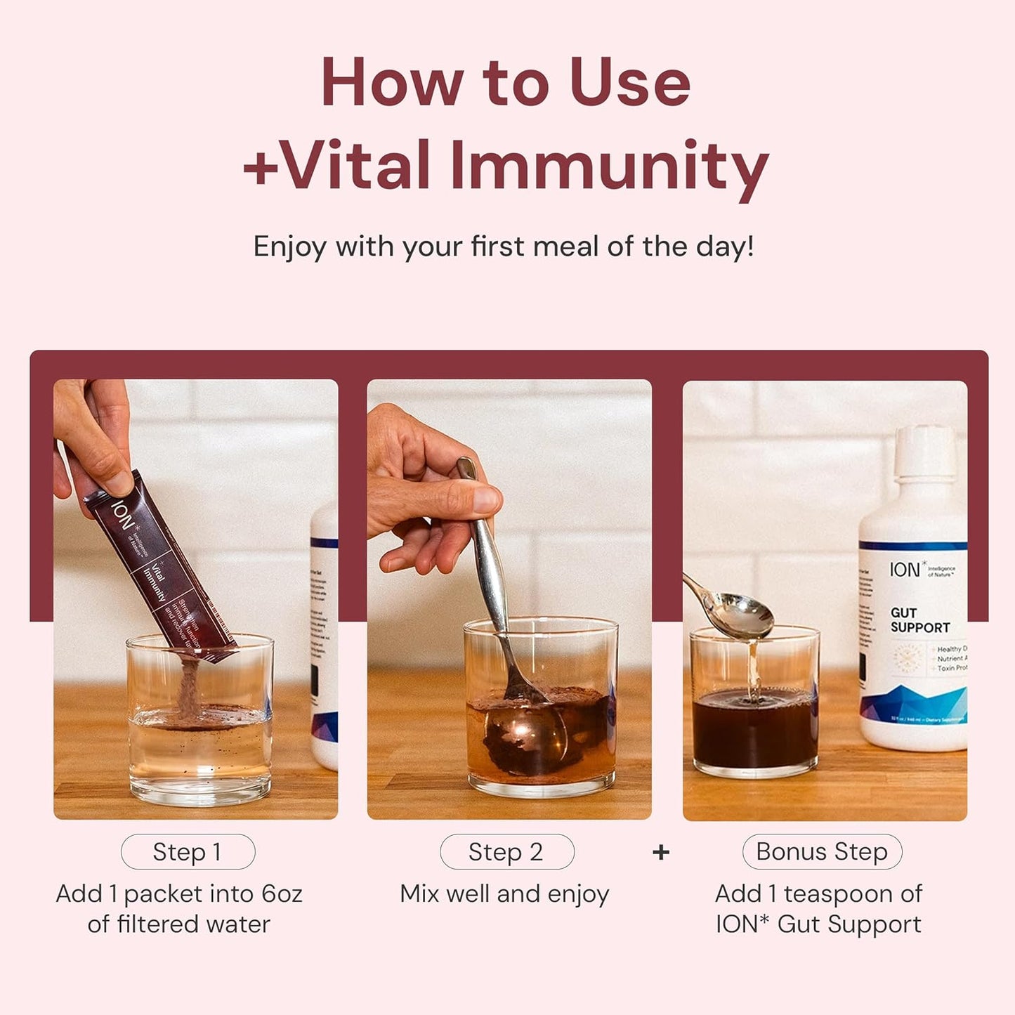 ION* Intelligence of Nature Vital Immunity Drink Mix - Immune Support with Vitamin C & Adaptogen Mushrooms, Daily Wellness Drink Packet Supplement, Travel Friendly - Elderberry Flavour, 20 Packets - görsel 5