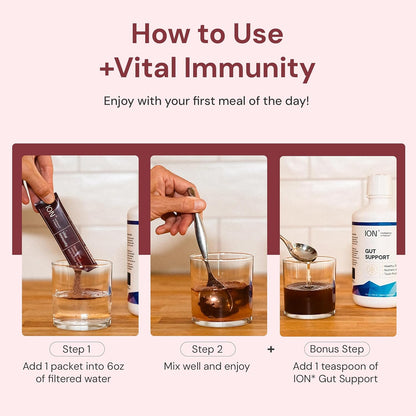 ION* Intelligence of Nature Vital Immunity Drink Mix - Immune Support with Vitamin C & Adaptogen Mushrooms, Daily Wellness Drink Packet Supplement, Travel Friendly - Elderberry Flavour, 20 Packets
