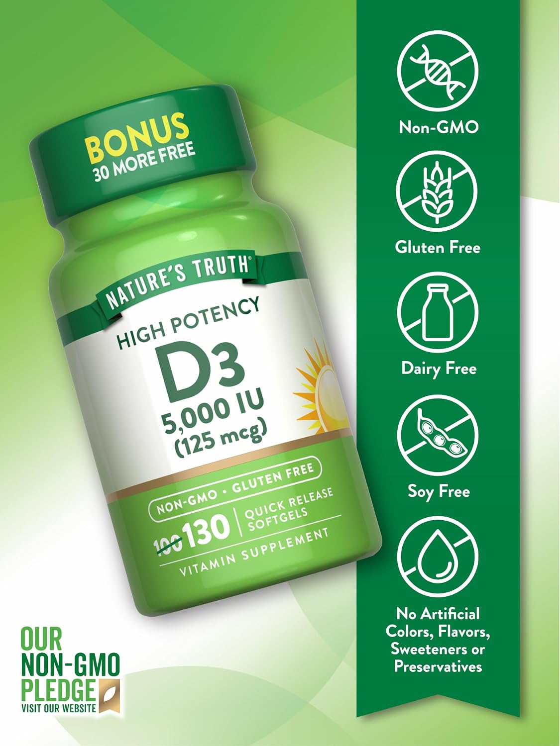 Nature's Truth Vitamin D3 5000 IU Softgels – 130 Count - görsel 3