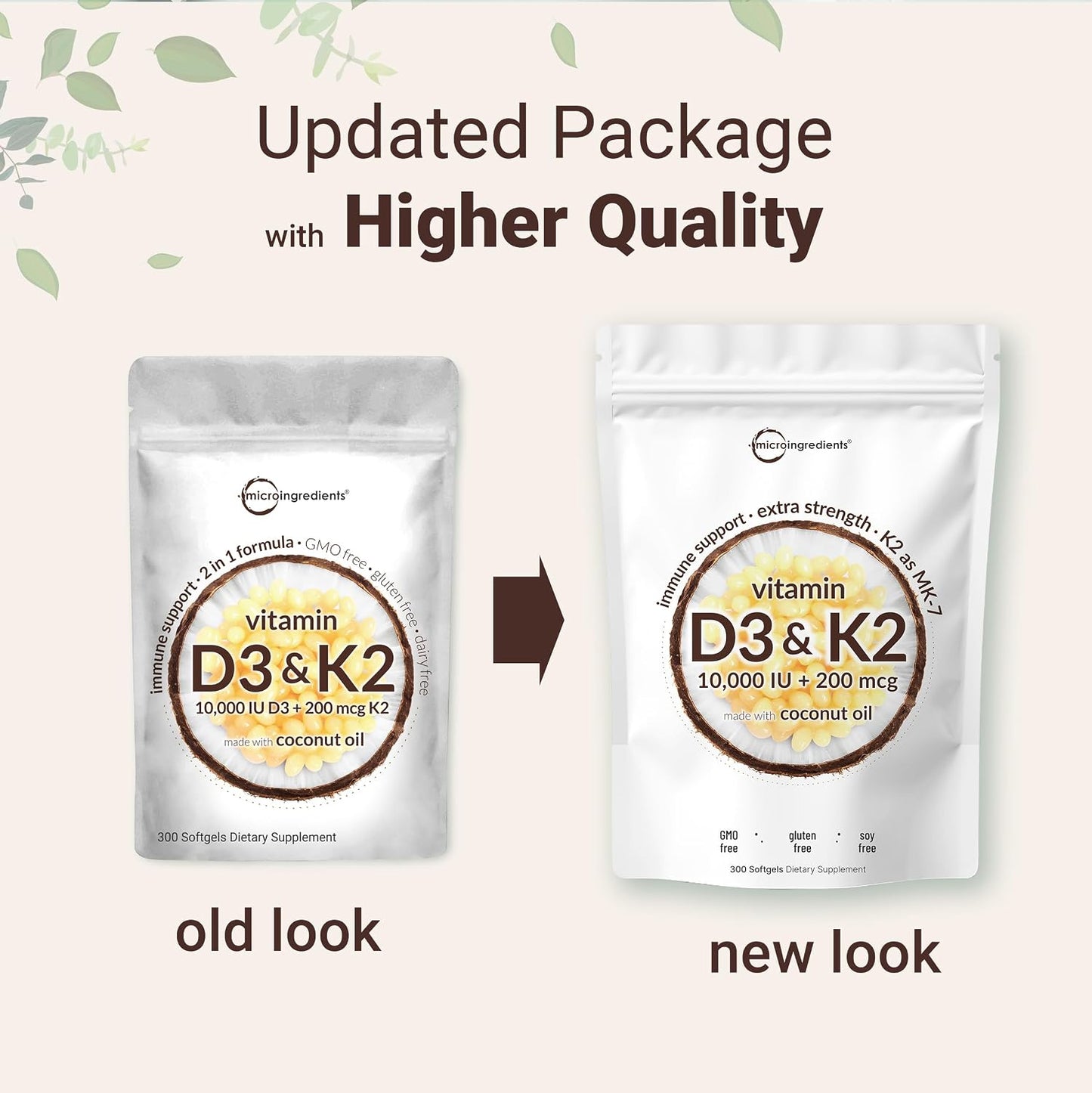 Micro Ingredients Vitamin D3 10,000 IU + K2 MK-7 200 mcg, 600 Soft gel capsules with Virgin Coconut Oil (Pack of 2) - görsel 3
