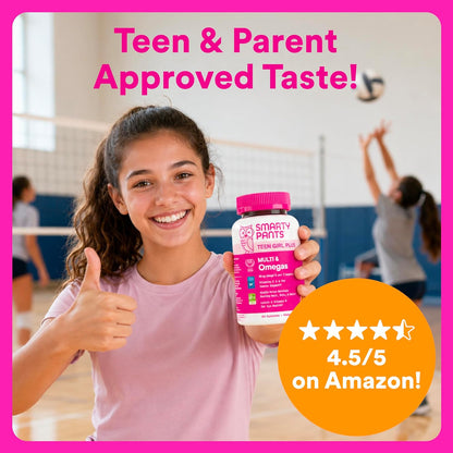 SmartyPants Teen Girl Multivitamin Gummies - Omega-3, Vitamin C, D3, B12, Biotin - 60 Gummies (30 Day Supply)