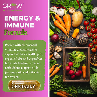 grow vitamin One Daily Multivitamin for Women – Energy Support – Whole Food Supplement – Non-GMO, Gluten-free – 60 Capsules