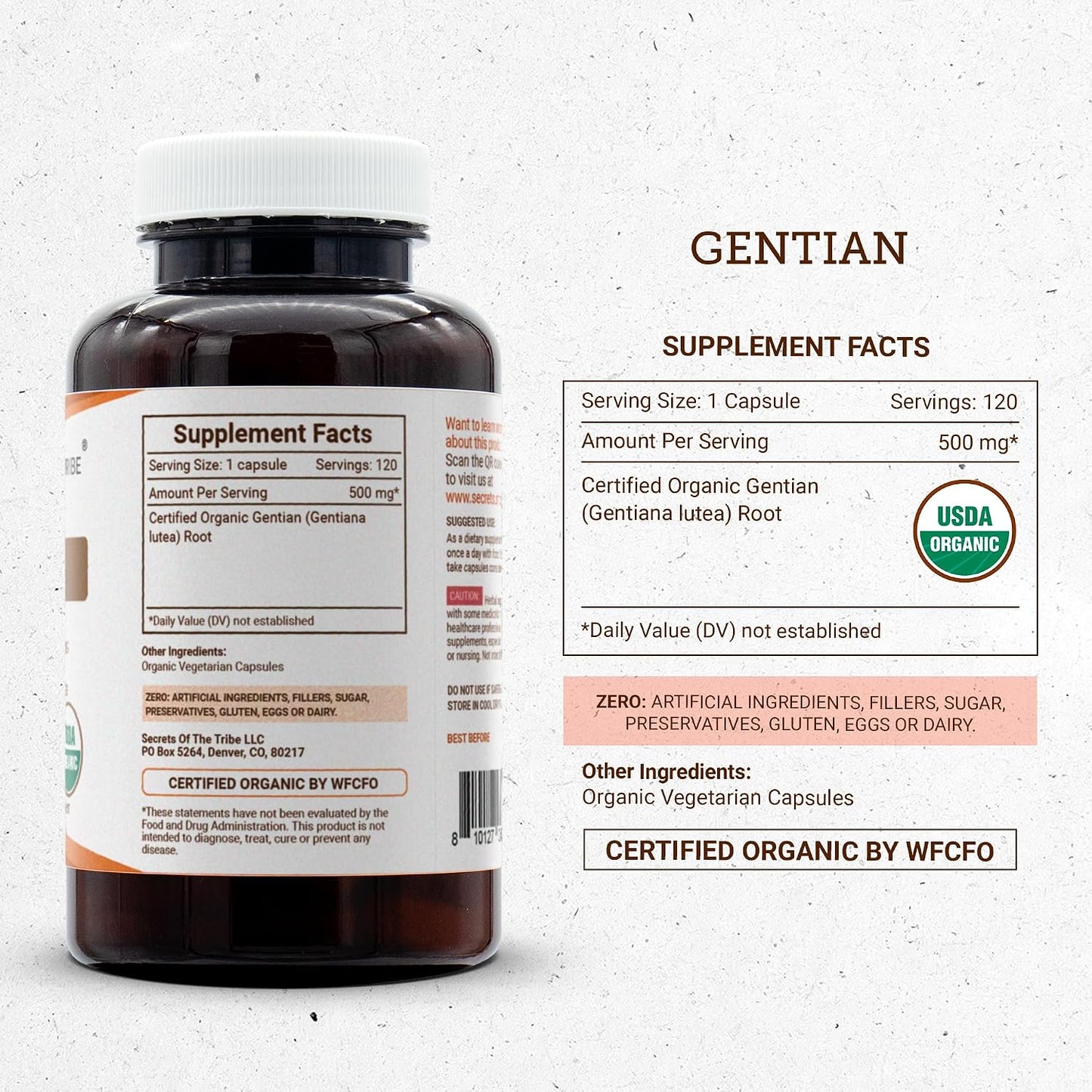 Secrets of the Tribe Organic Gentian Root 500 mg - 120 Capsules - görsel 4