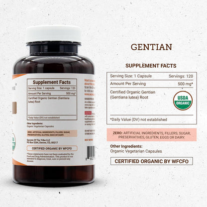 Secrets of the Tribe Organic Gentian Root 500 mg - 120 Capsules