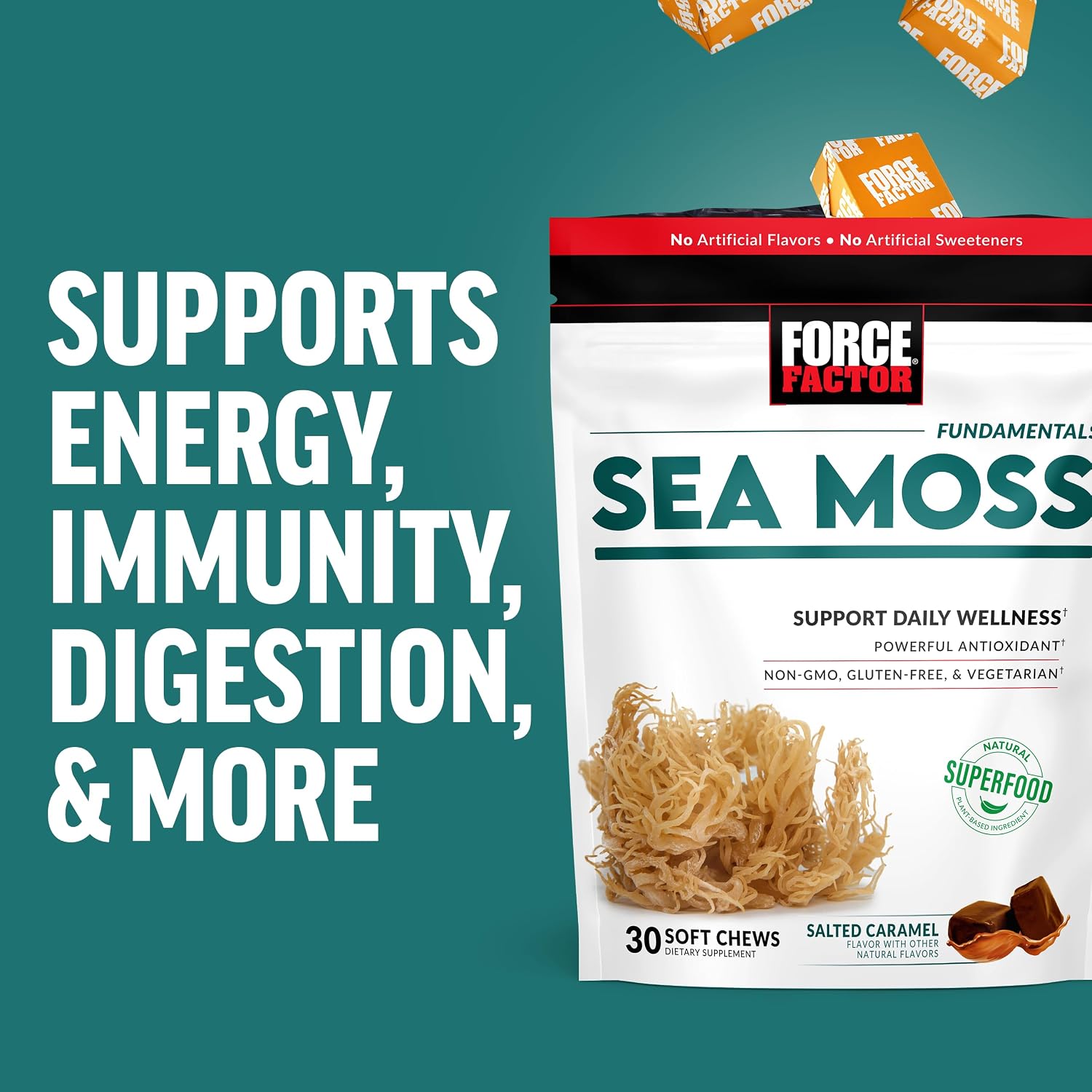 Force Factor Sea Moss Soft Chews, Support Immunity, Digestion, and Heart Health, Irish Sea Moss Superfood & Antioxidants Supplement, Non-GM, Gluten-Free, Salted Caramel Flavour, 60 Soft Chews, 2-Pack - görsel 5