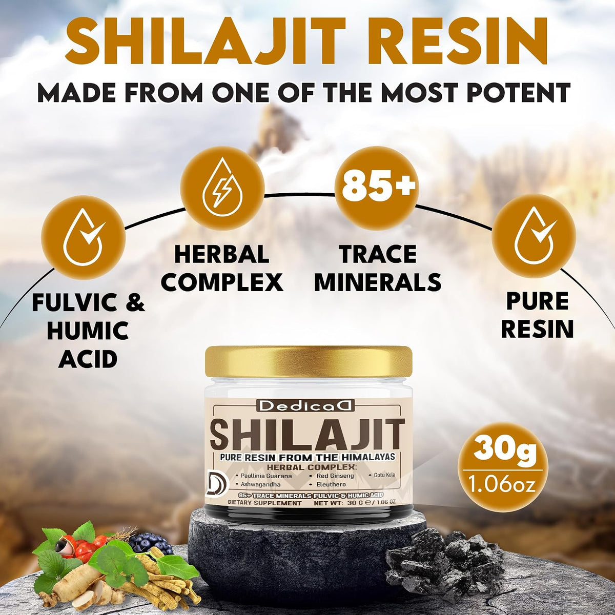 DEDICAD 30g Himalayan Shilajit Resin with Herbal Complex - görsel 2