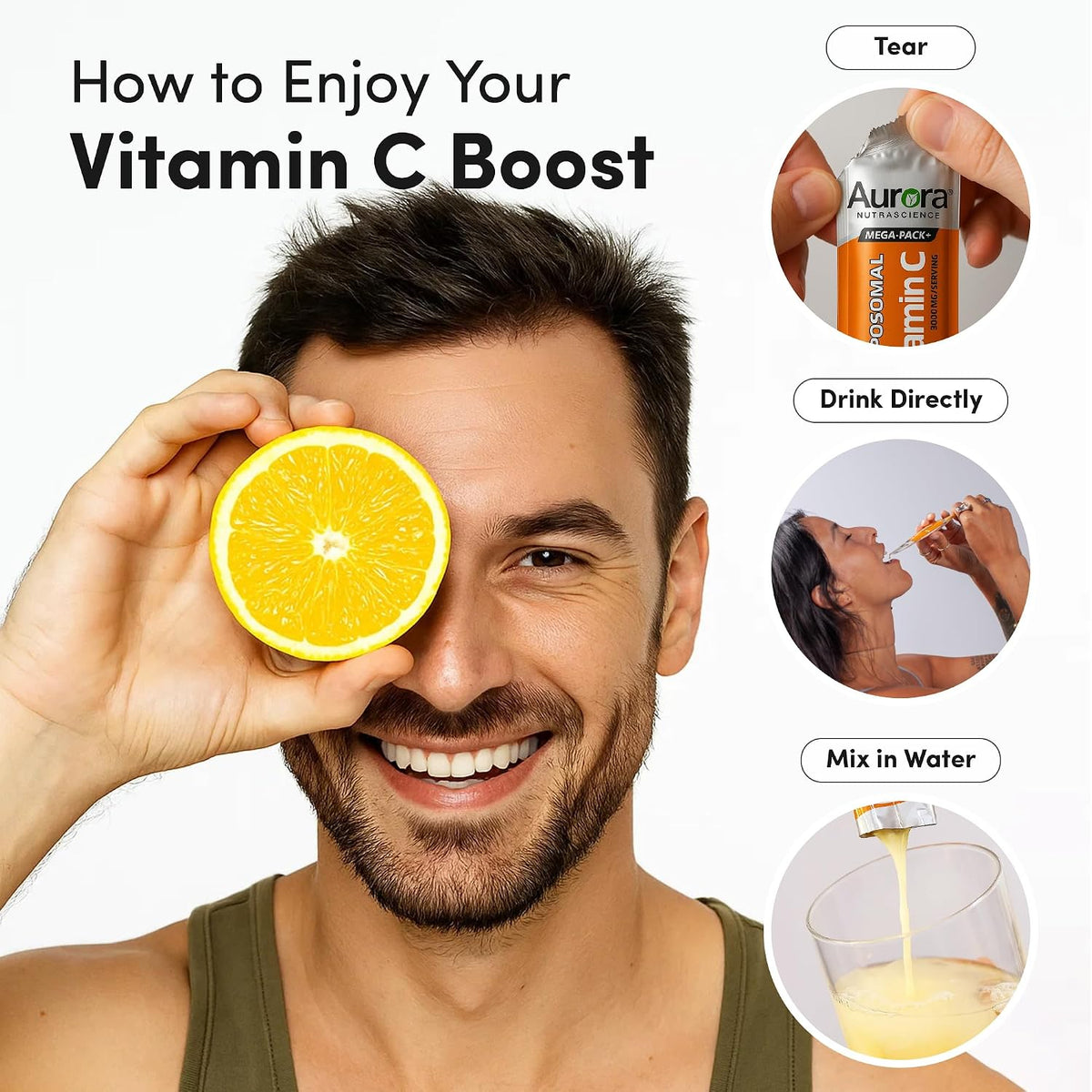 Aurora Nutrascience Liposomal Liquid Vitamin C – Immune System Support, 1000mg, Sugar Free, 30 Packets, Orange - görsel 4