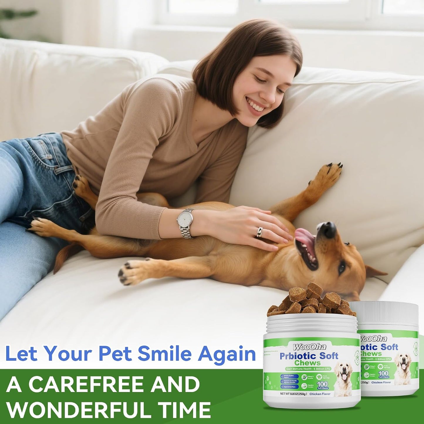 Woooha Probiotics for Dogs – 6 Billion CFU Prebiotics & Digestive Enzymes, 100 Chews - görsel 7
