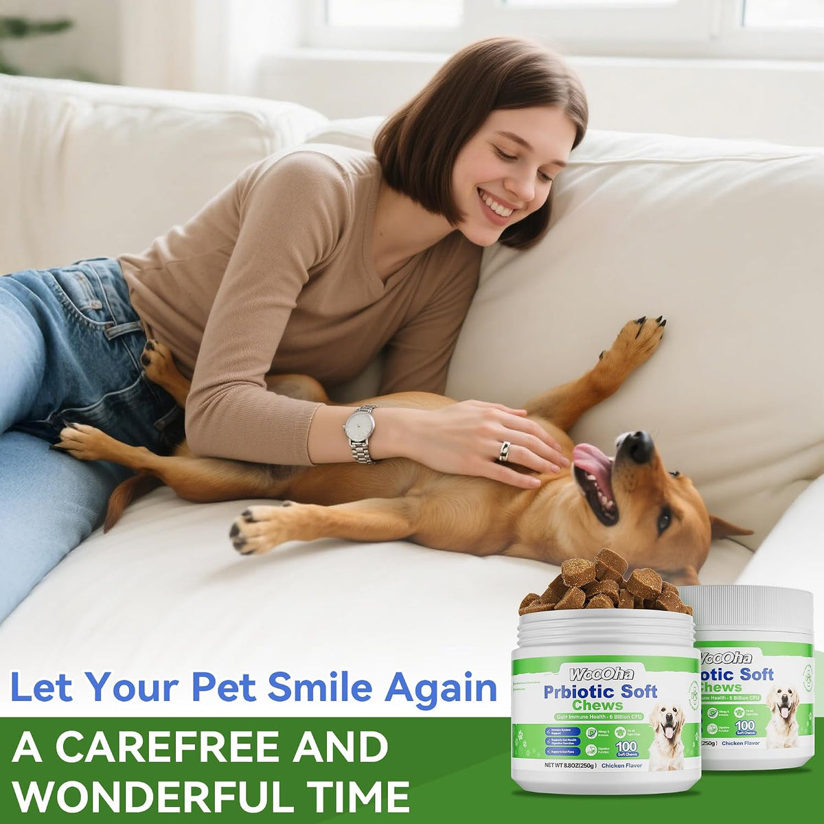 Woooha Probiotics for Dogs – 6 Billion CFU Prebiotics & Digestive Enzymes, 100 Chews - görsel 7