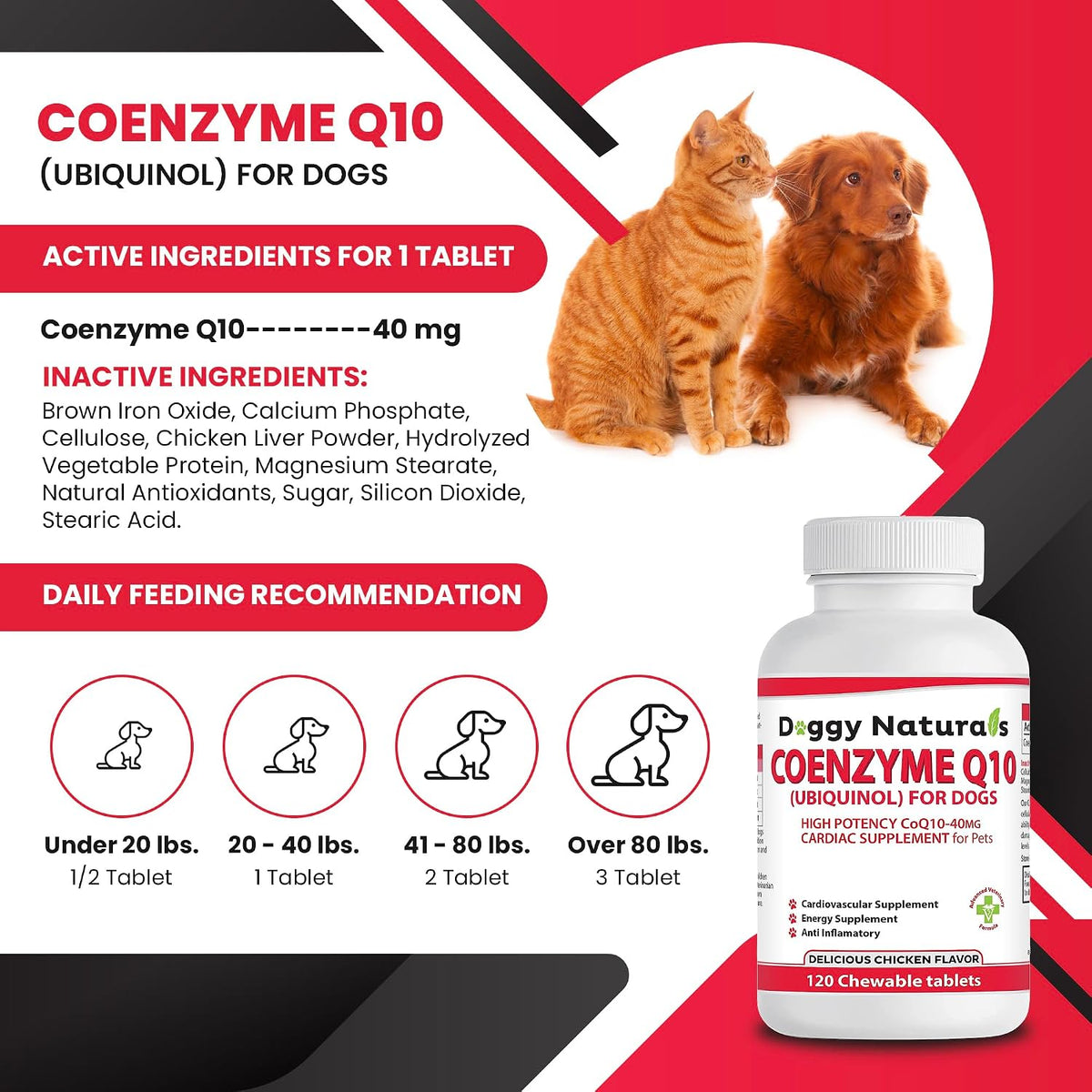 Coenzyme Q10 High Potency COQ10-40mg UBIQUINOL for Dogs (120 Tablets) - Made in USA - görsel 2