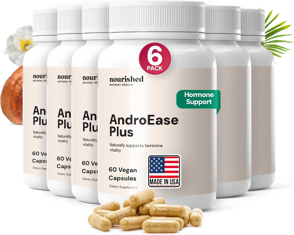 Nourished AndroEase Plus - Natural Balance Supplement for Women - Vegan Formula with Zinc and Saw Palmetto - 240 Capsules - Made in the USA - görsel 1