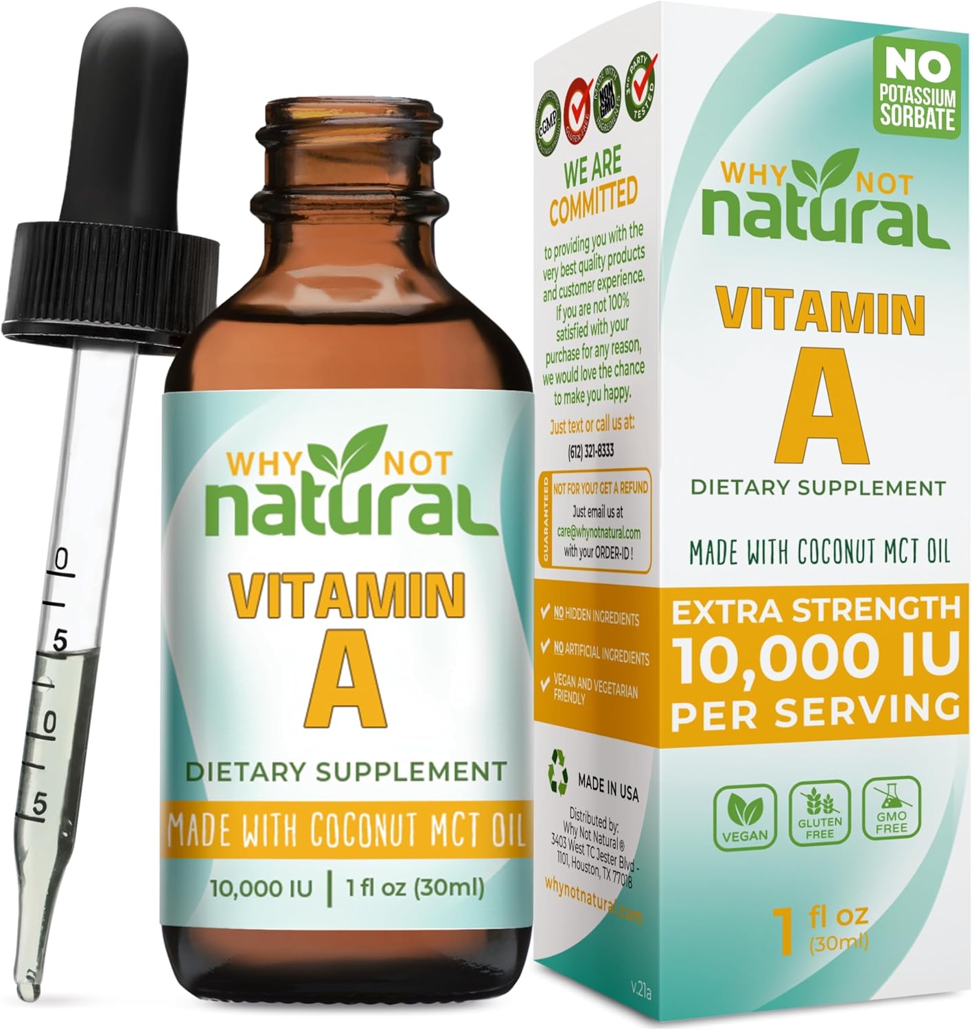 Why Not Natural Vitamin A Drops 10000 IU - Liquid Retinyl Palmitate with Coconut MCT Oil, Vegan Supplement for Skin & Hair - 30 ml - görsel 1