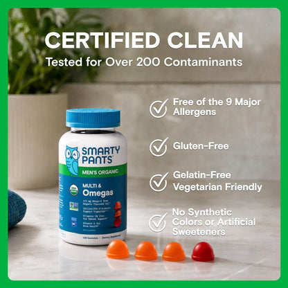SmartyPants Men's Multivitamin Organic Gummies – 120 (30-Day Supply)
