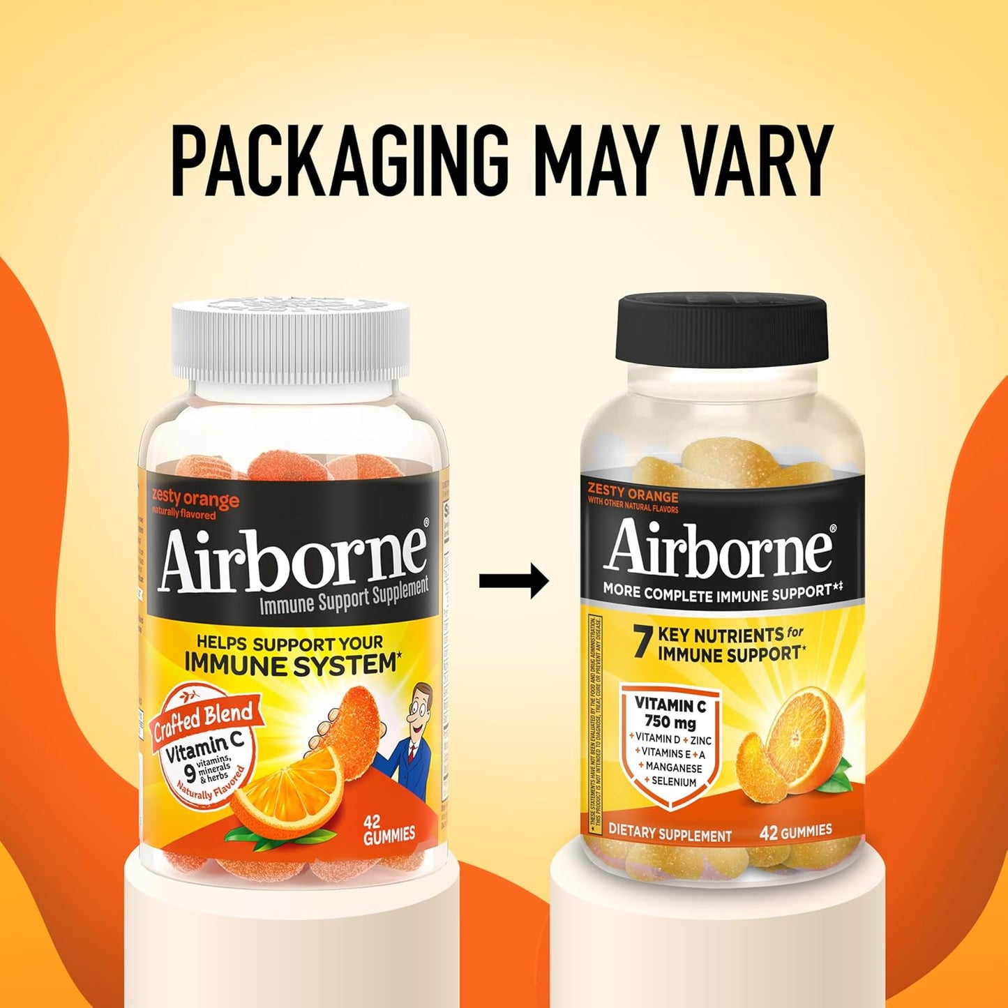 Airborne Immune Support Gummies, Zesty Orange Flavour, 42 ct - 750 mg Vitamin C + Vitamins A, D & E + Zinc, Selenium, and Manganese | with Herbal Blend | Naturally Flavoured - görsel 6