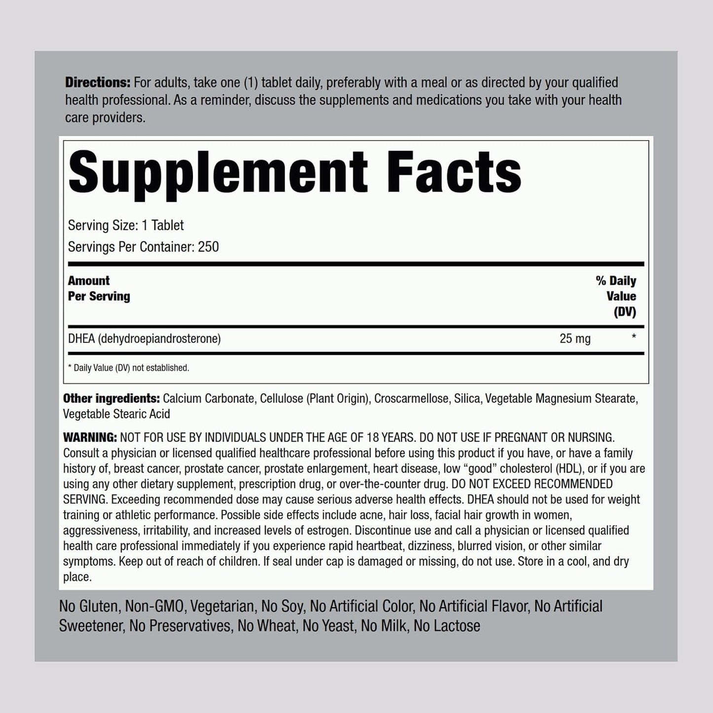 Piping Rock DHEA 25 mg | 250 Tablets for Men and Women - görsel 2