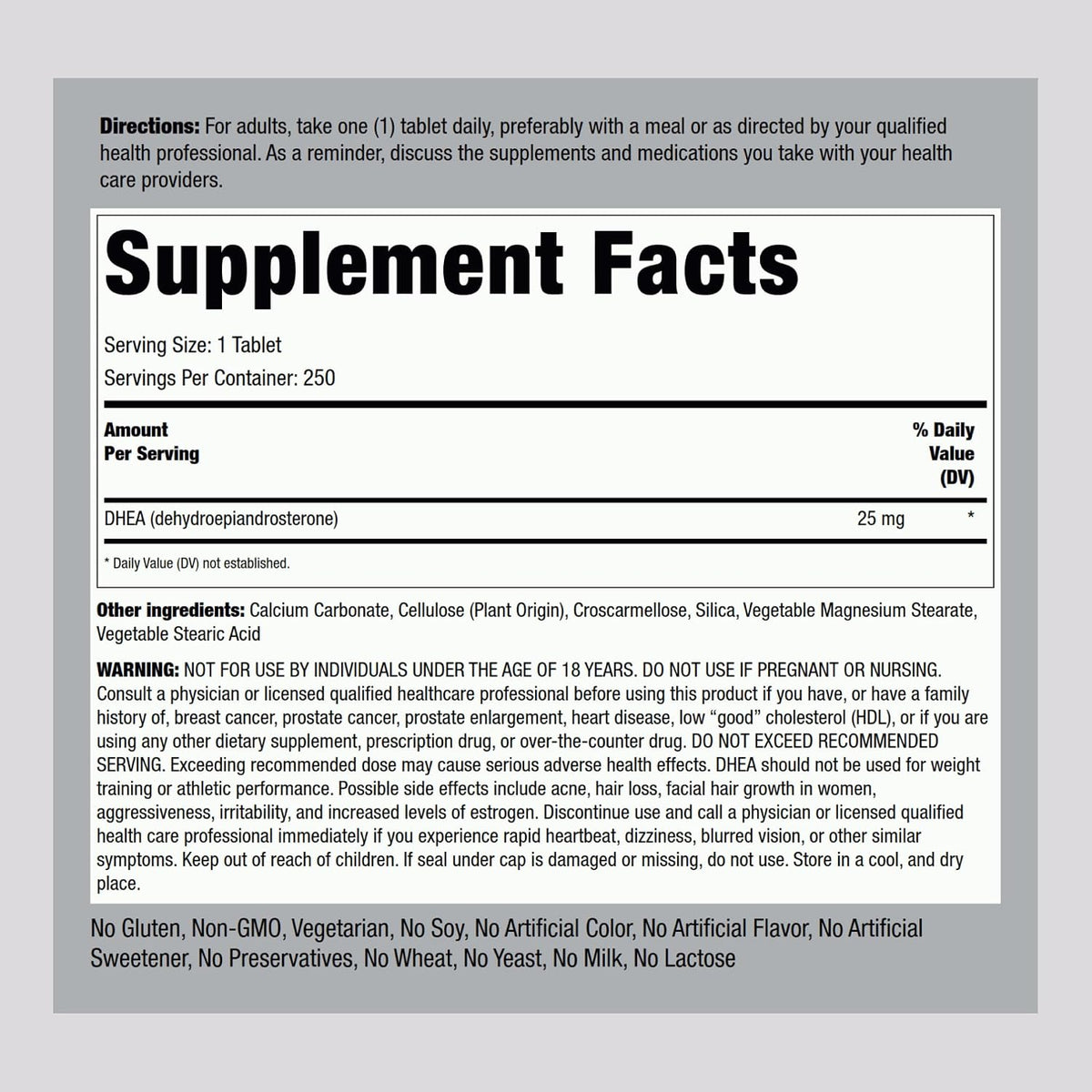 Piping Rock DHEA 25 mg | 250 Tablets for Men and Women - görsel 2