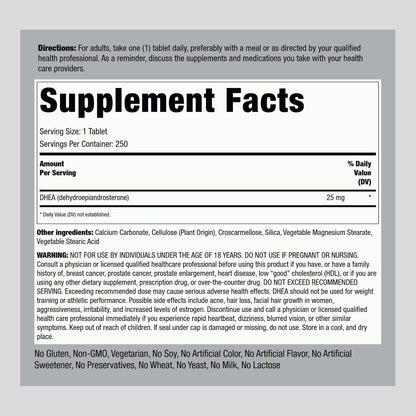 Piping Rock DHEA 25 mg | 250 Tablets for Men and Women