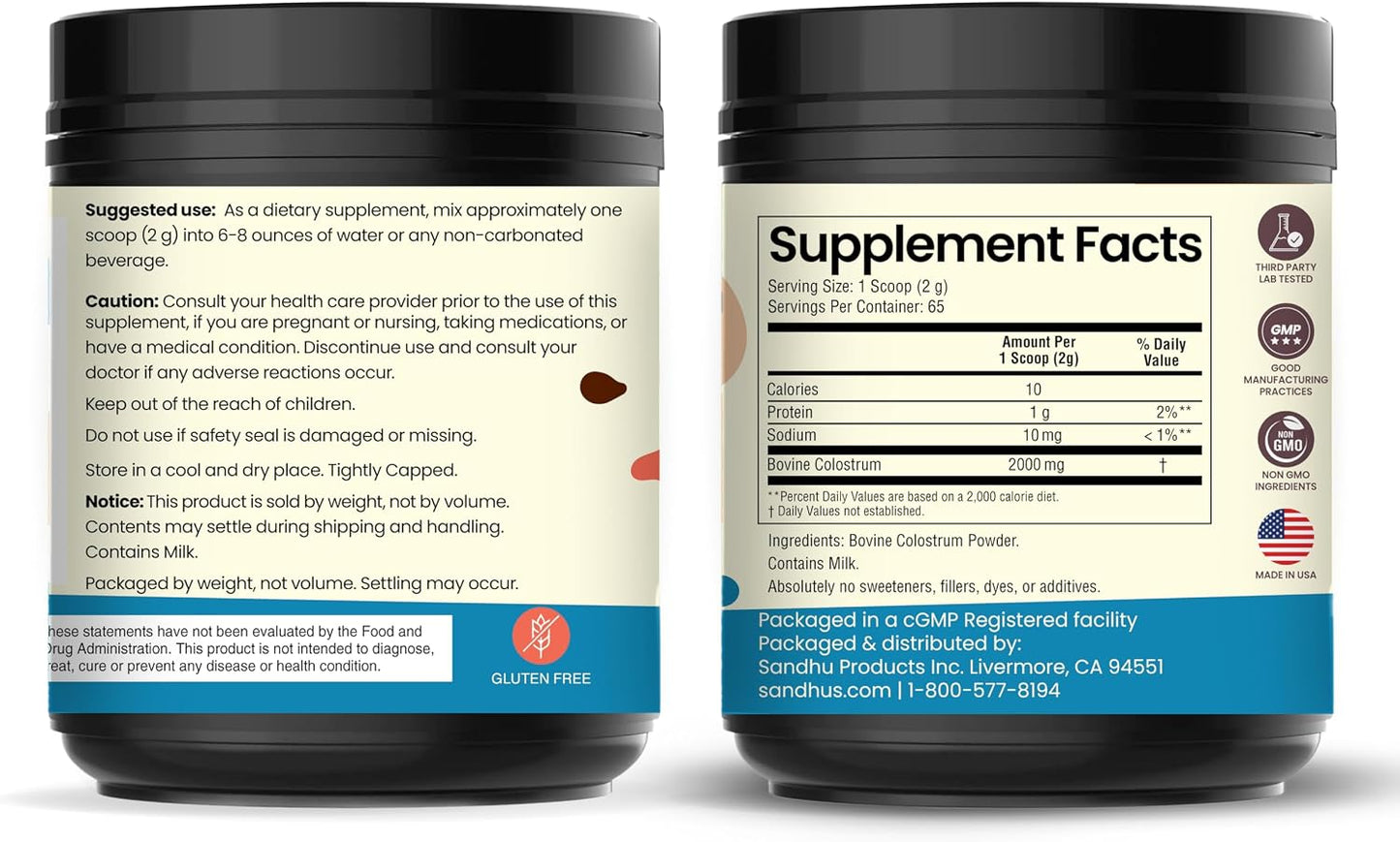 Sandhu's Grass-Fed Bovine Colostrum Powder – 65 Servings, Unflavoured - görsel 3
