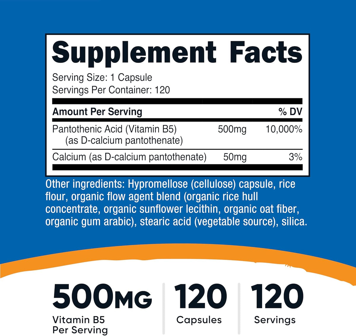 Nutricost Pantothenic Acid (Vitamin B5) 500mg, 120 Capsules - görsel 2