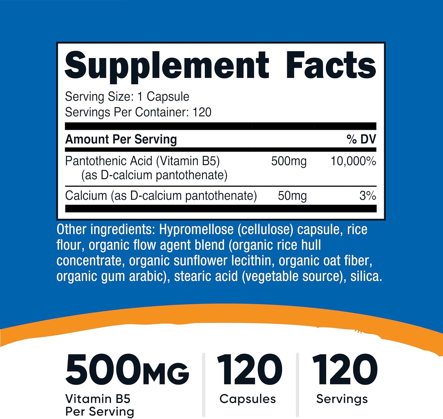 Nutricost Pantothenic Acid (Vitamin B5) 500mg, 120 Capsules - görsel 2