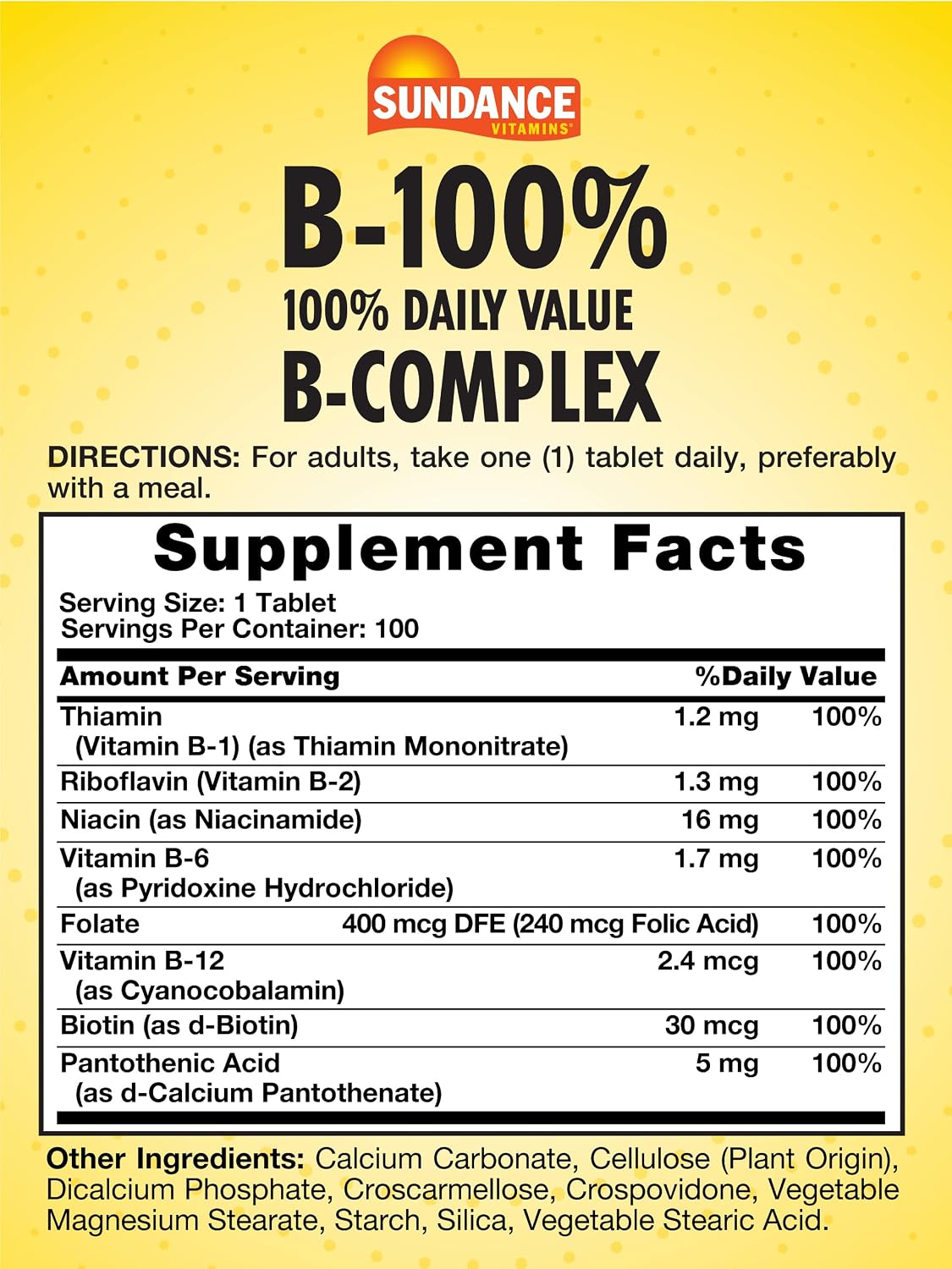 Sundance Vitamin B-Complex 100% NRV | 100 Tablets | Vegetarian, Non-GMO, and Gluten-free Supplement - görsel 2