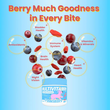 PAWIZON All-in-One Dog Multivitamin with Superfood Berries, Probiotics, Glucosamine and Omega-3 - 120 Chews