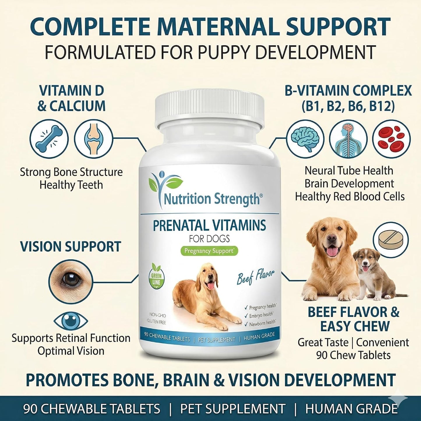 Prenatal Vitamins for Dogs – 90 Chewable Tablets | Nutrition Strength - görsel 4