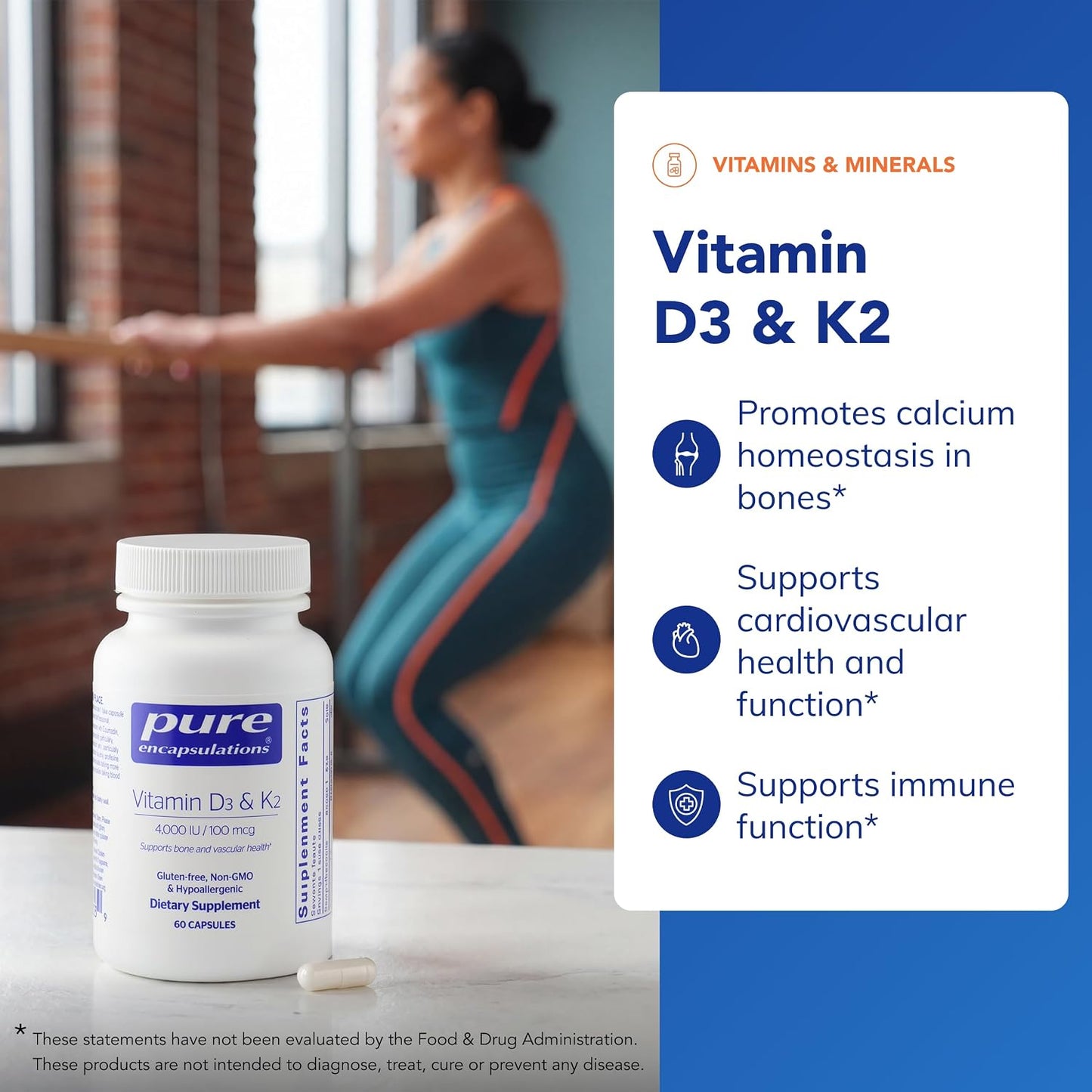 Pure Encapsulations Vitamin D3 & K2 - Bone & Vascular Health Support - Immune Function Support - Gluten-free - Non-GMO - 60 Capsules - görsel 3