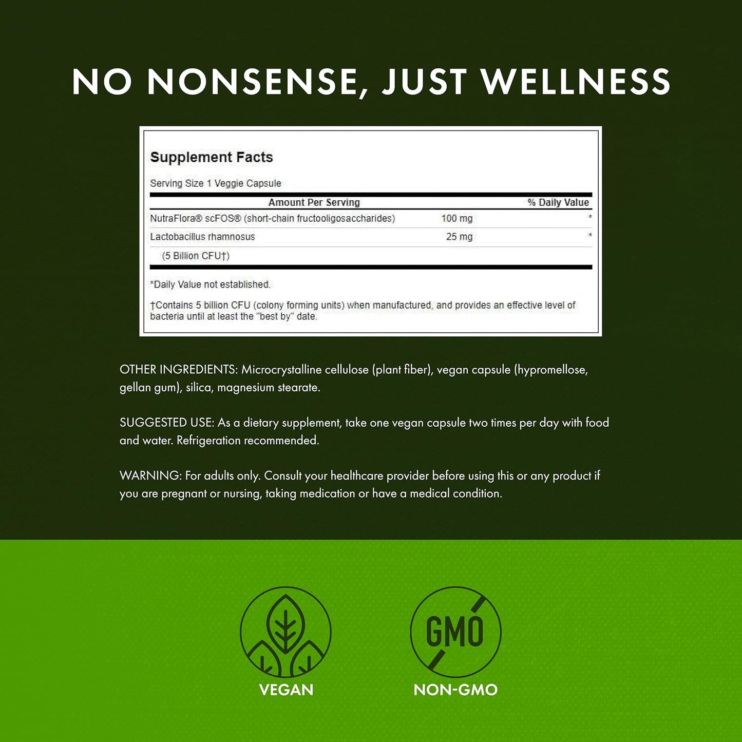 Swanson Lactobacillus Rhamnosus with FOS - 5 Billion CFU - Digestive Support with Fructooligosaccharides - Vegan - 60 Vegan Capsules - görsel 3