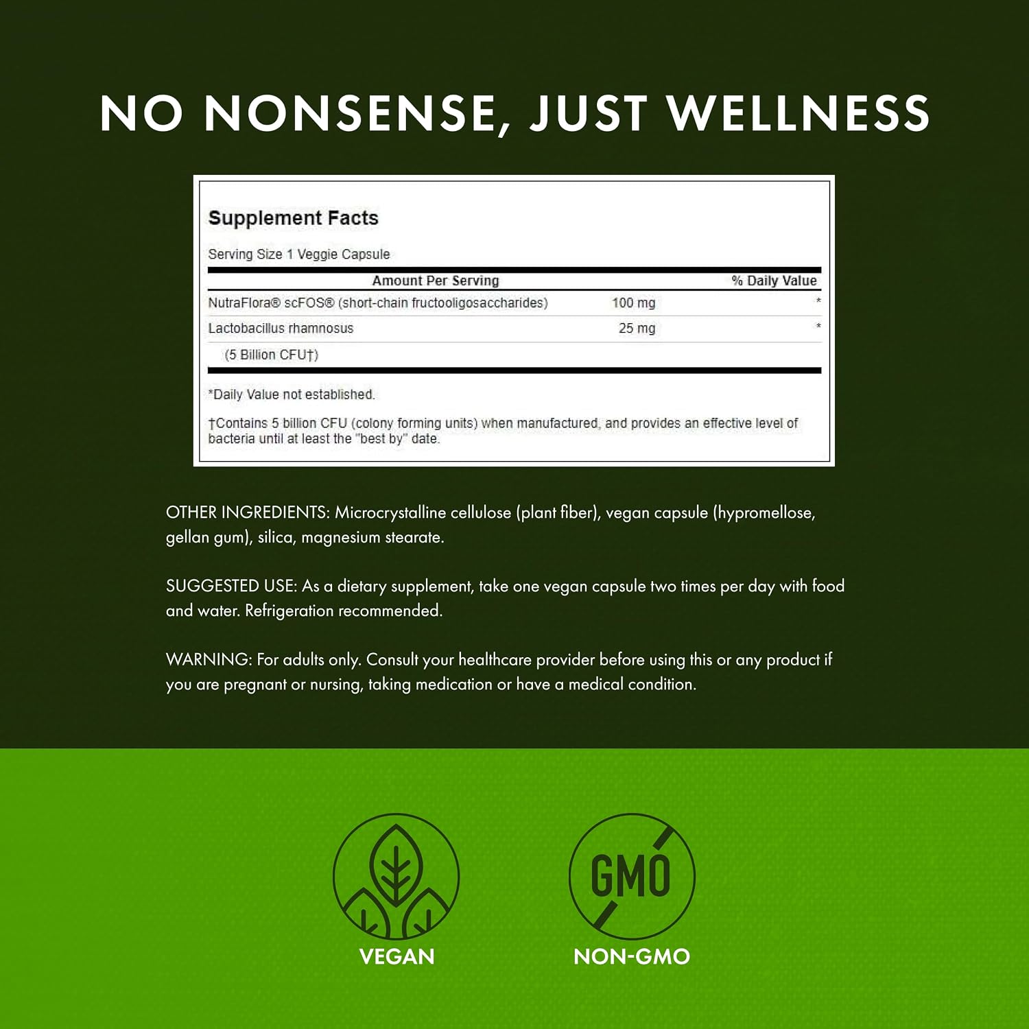 Swanson Lactobacillus Rhamnosus with FOS - 5 Billion CFU - Digestive Support with Fructooligosaccharides - Vegan - 60 Vegan Capsules - görsel 3
