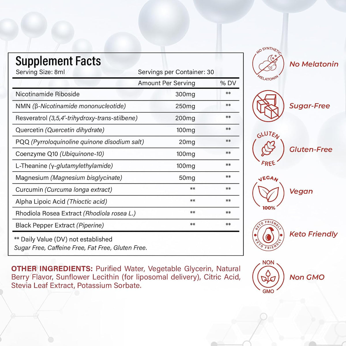 NutraPeaks NAD+ Supplement Liquid - 1000mg Liposomal Formula with Nicotinamide Riboside, NMN, Resveratrol, PQQ, CoQ10, L-Theanine, Rhodiola Rosea - Berry Flavour Sticks for Cellular Energy, Focus, and Stress Balance - görsel 3
