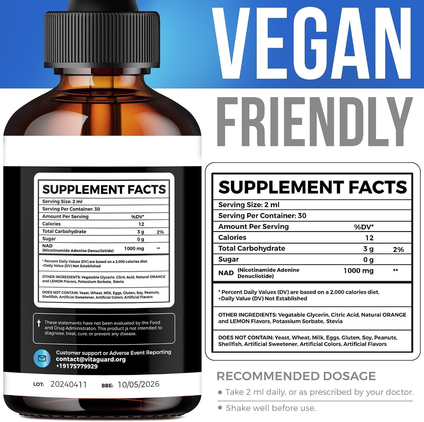 Vita Guard Pure NAD+ Liquid Drops 1000mg - NAD+ Precursor Supplement with Natural Citrus Flavour - görsel 3