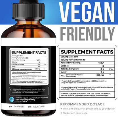 Vita Guard Pure NAD+ Liquid Drops 1000mg - NAD+ Precursor Supplement with Natural Citrus Flavour