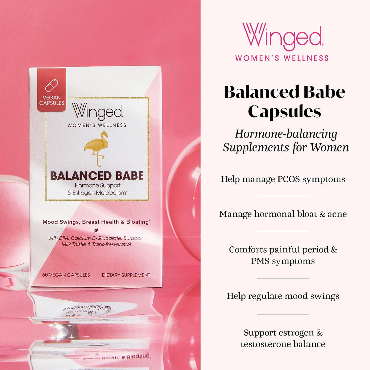 Winged Wellness Balanced Babe - Hormone Balance & Oestrogen Detox Supplement for Women with DIM & Milk Thistle, 60 Capsules - görsel 2