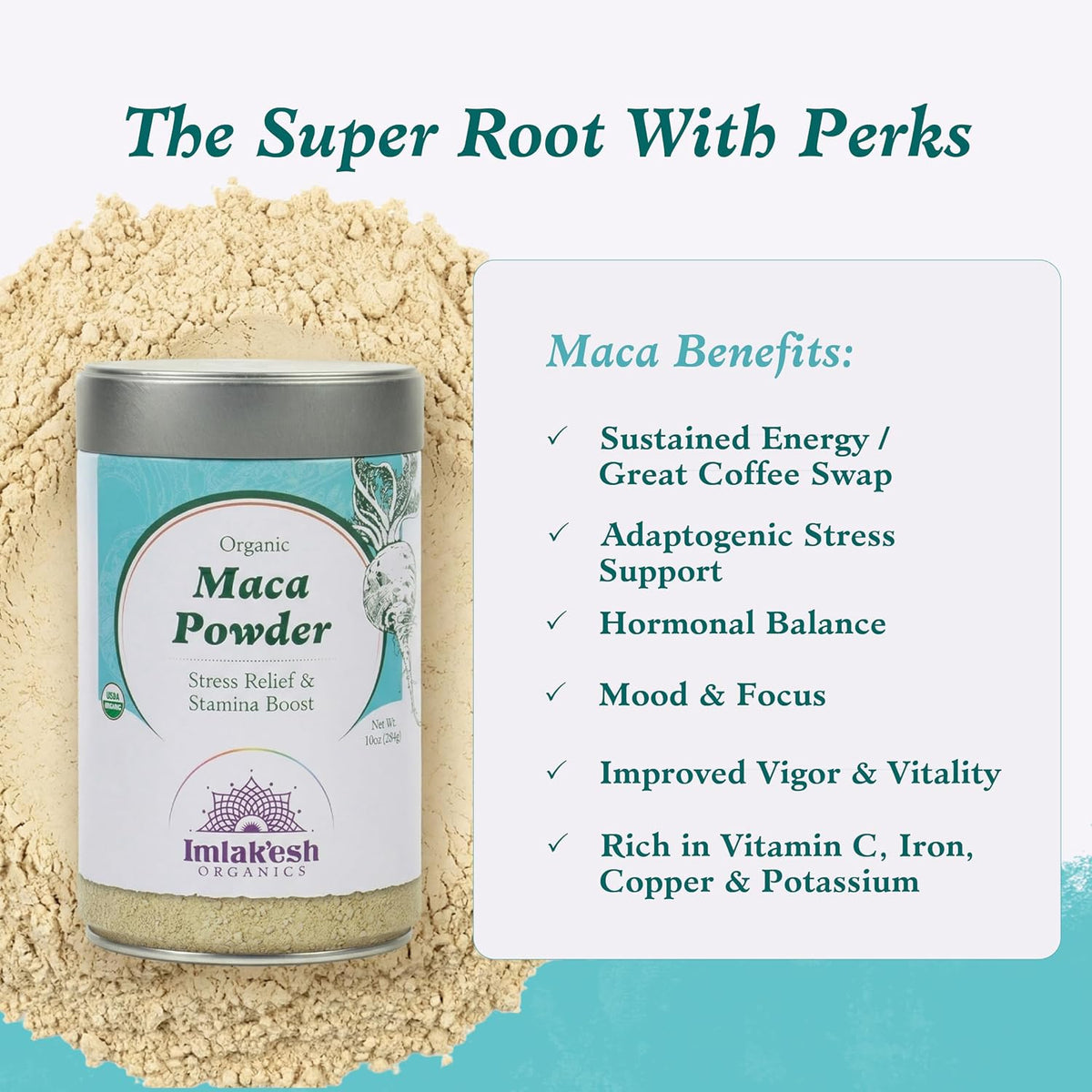 Imlak'esh Organics Maca Powder (10 oz Metal Jar) - görsel 5