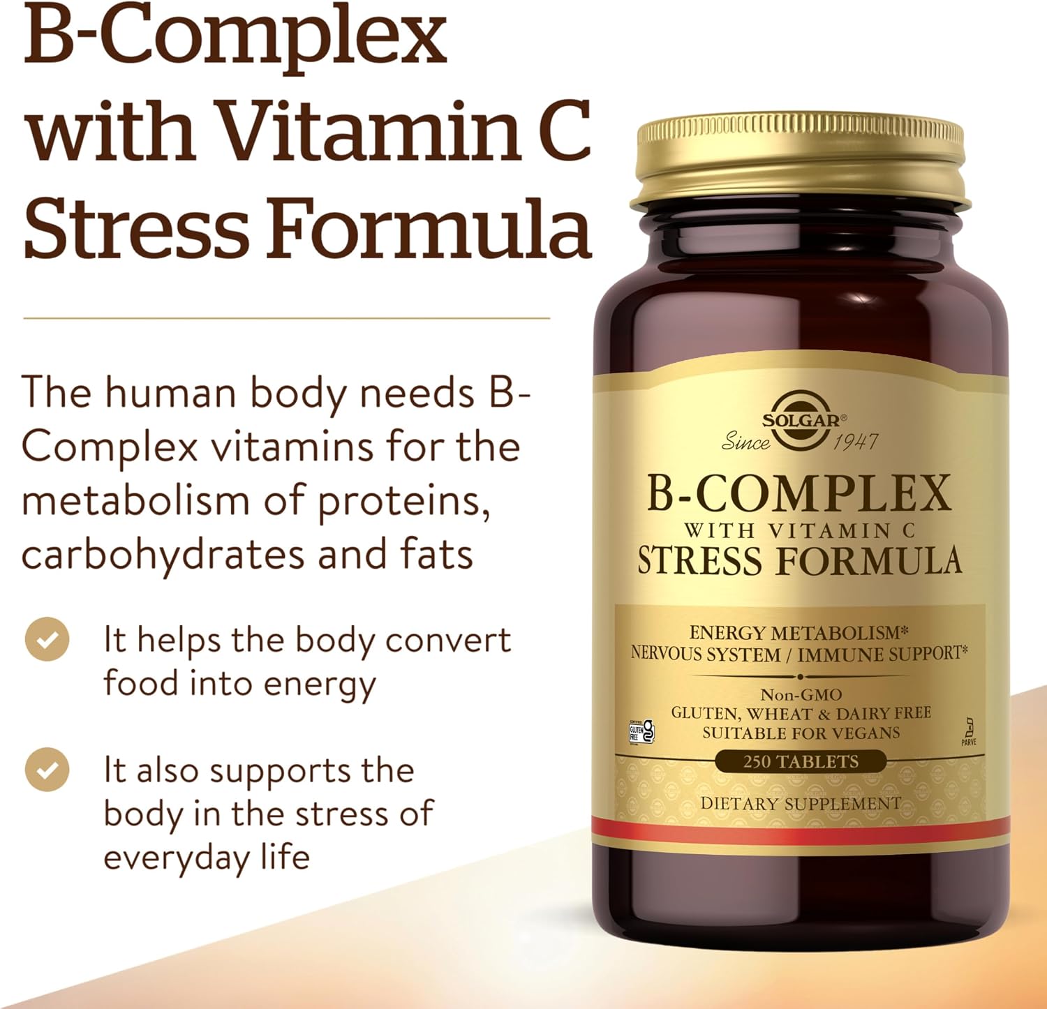Solgar B-Complex with Vitamin C, Stress Formula - 250 Tablets - görsel 3