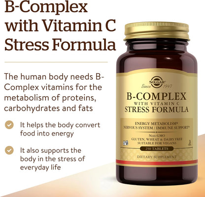 Solgar B-Complex with Vitamin C, Stress Formula - 250 Tablets