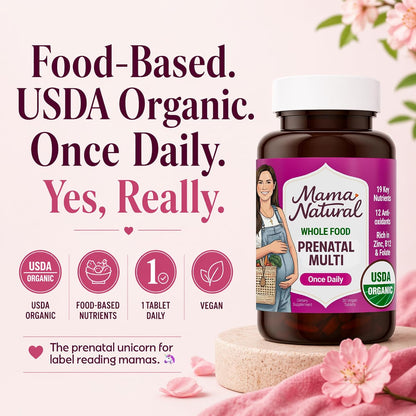 Mama Natural Organic Prenatal Vitamins for Women (30 Servings) | Once-Daily Vegan Prenatal with Folate